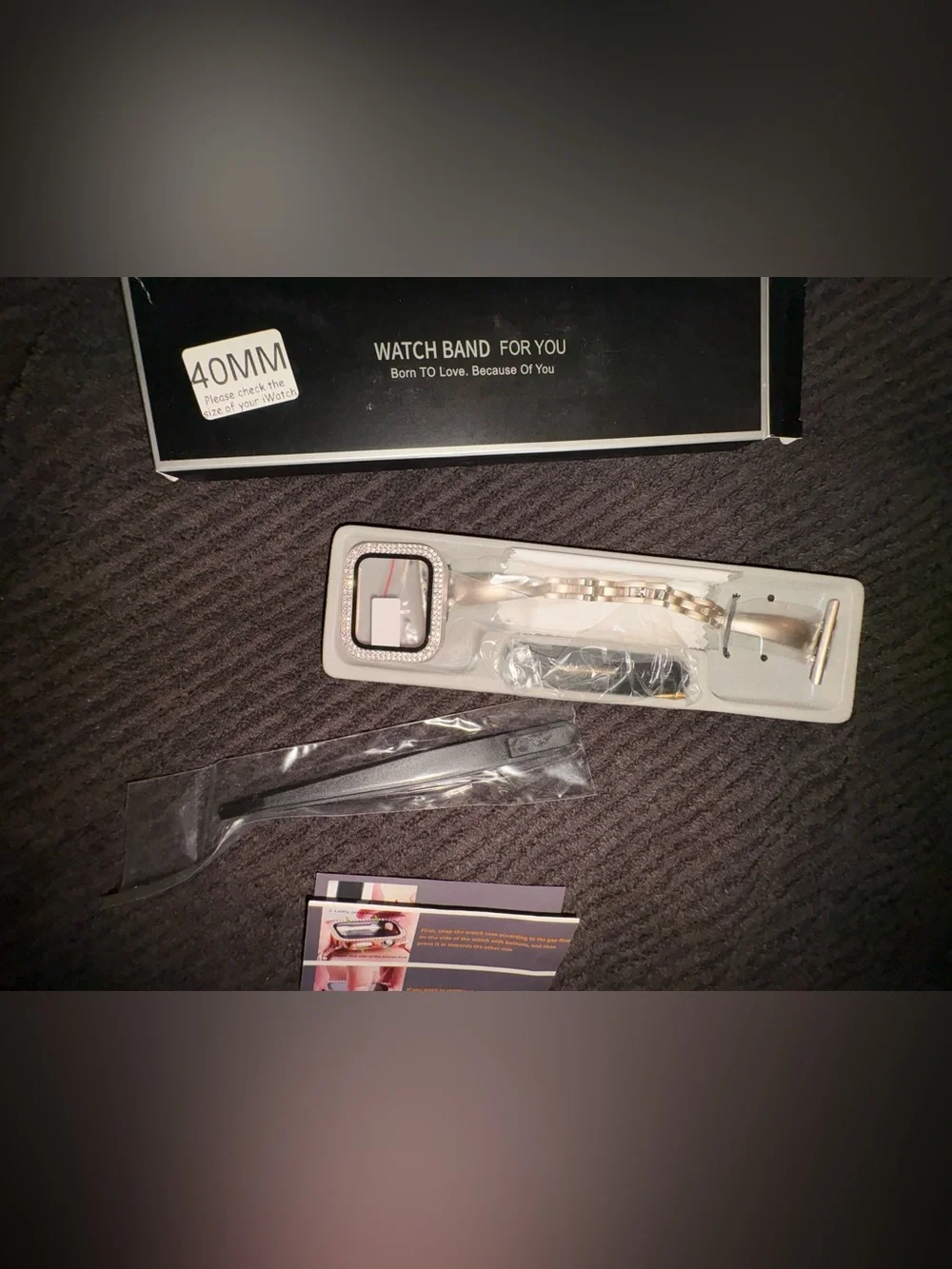 40MM Silver Metal Watch Band and Rhinestone Case Accessory
